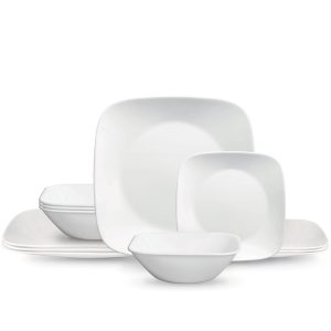 Corelle® Square™ Pure White 12-piece Dinnerware Set with Appetizer Plates. Service for 4