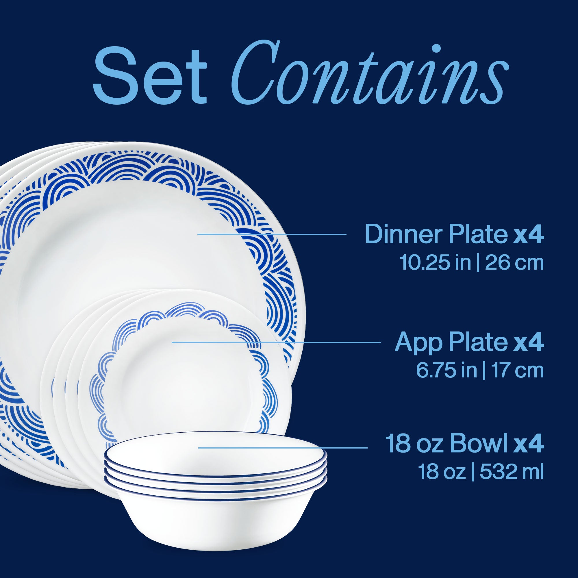 Corelle® Rolling Waves 12-piece Dinnerware Set. Service for 4 - Image 3