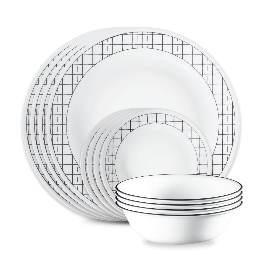 Corelle® Delicate Grid 12-piece Dinnerware Set. Service for 4