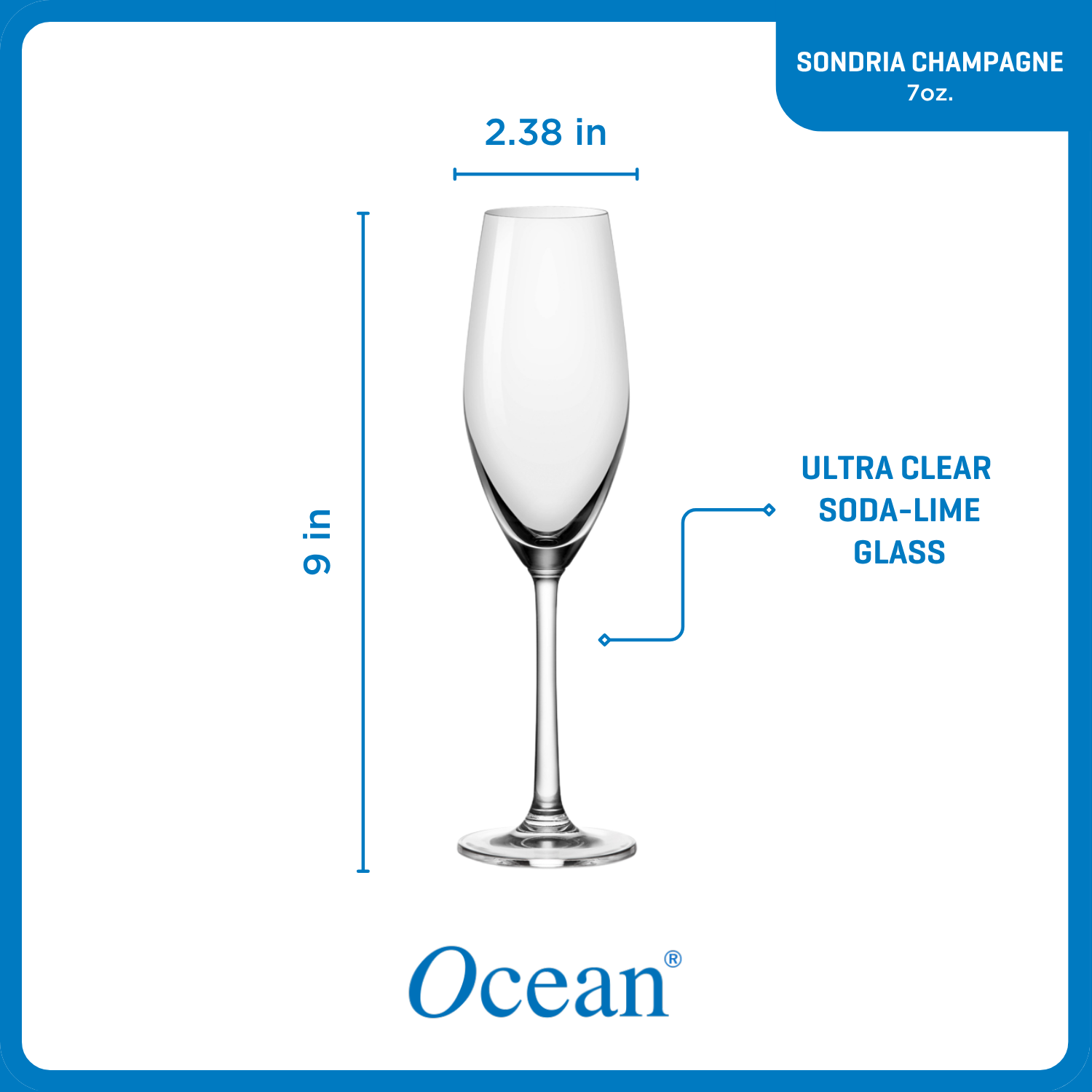 Ocean Glass Sondria Champagne Flute Glasses (4-pieces). 7.25-ounce. Dishwasher Safe - Image 3