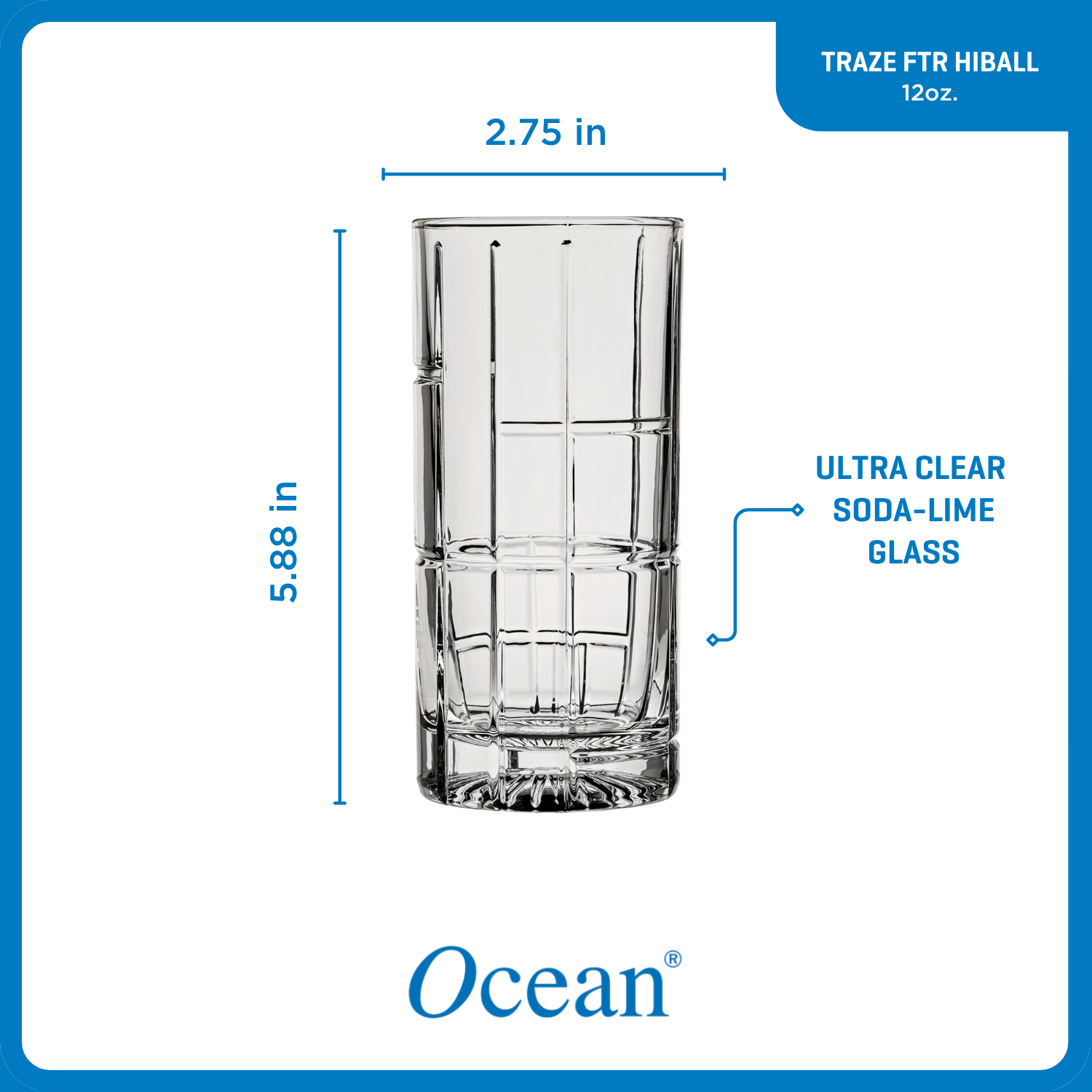 Ocean Glass Traze FTR Highball Glasses (4-Pieces). 12-ounce. Dishwasher Safe - Image 3