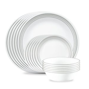 Corelle® Mystic Gray 18-piece Mugless Dinnerware Set. Service for 6