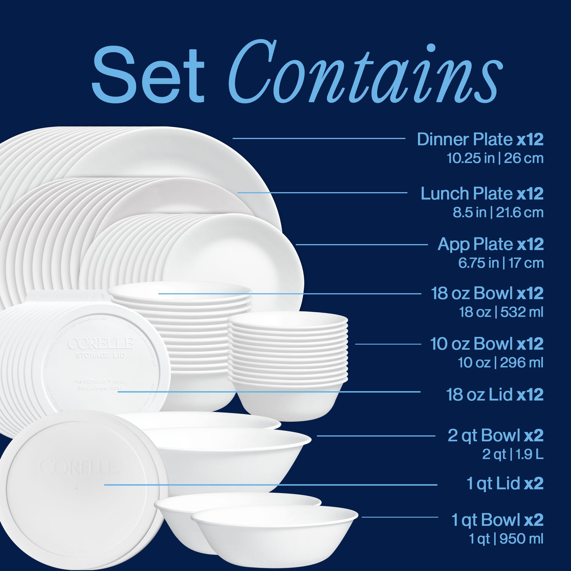 Corelle® Winter Frost White Dinnerware Set – Service for 12 + Meal Bowls - Image 4