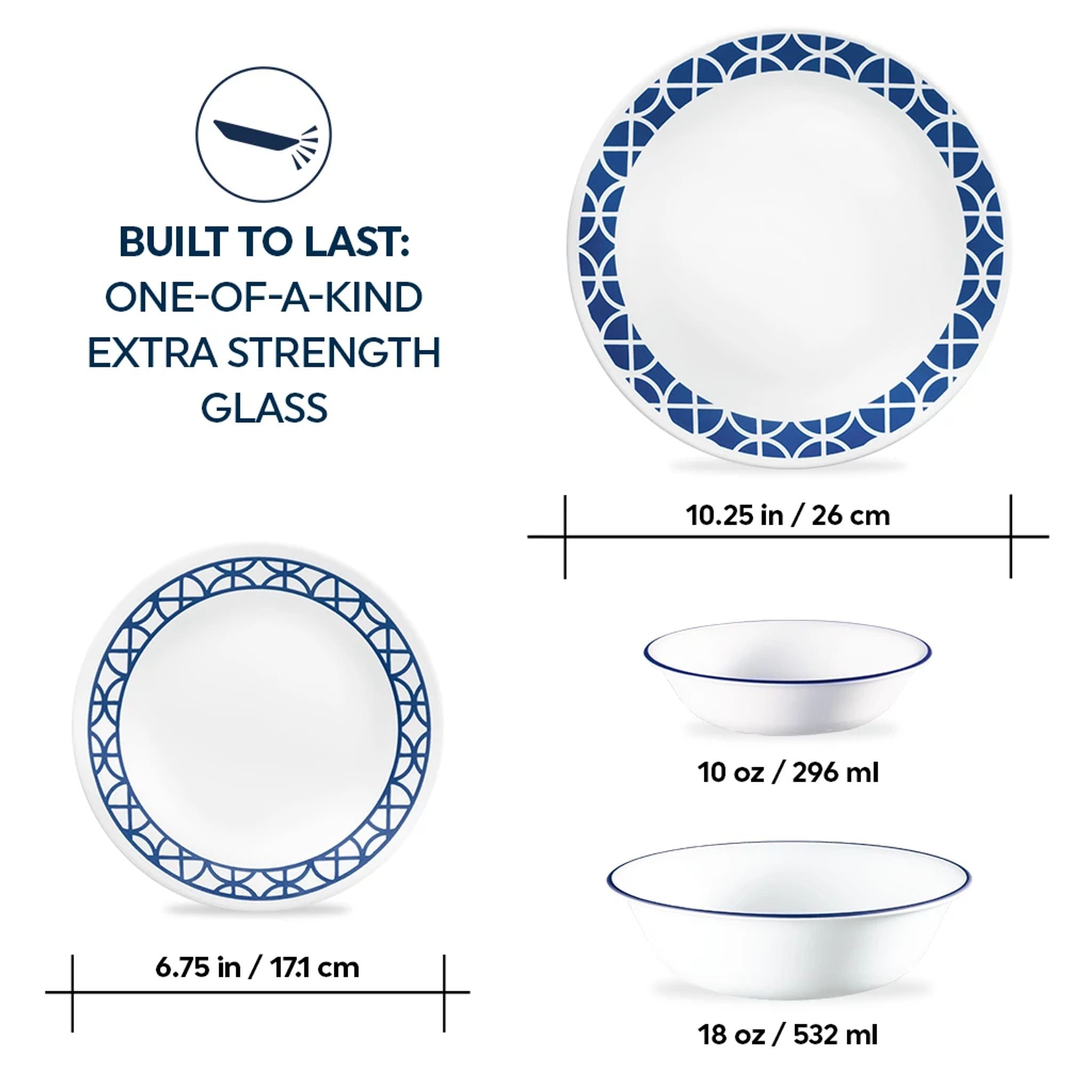 Corelle® Cobalt Circles 16-piece Mugless Dinnerware Set. Service for 4 - Image 3