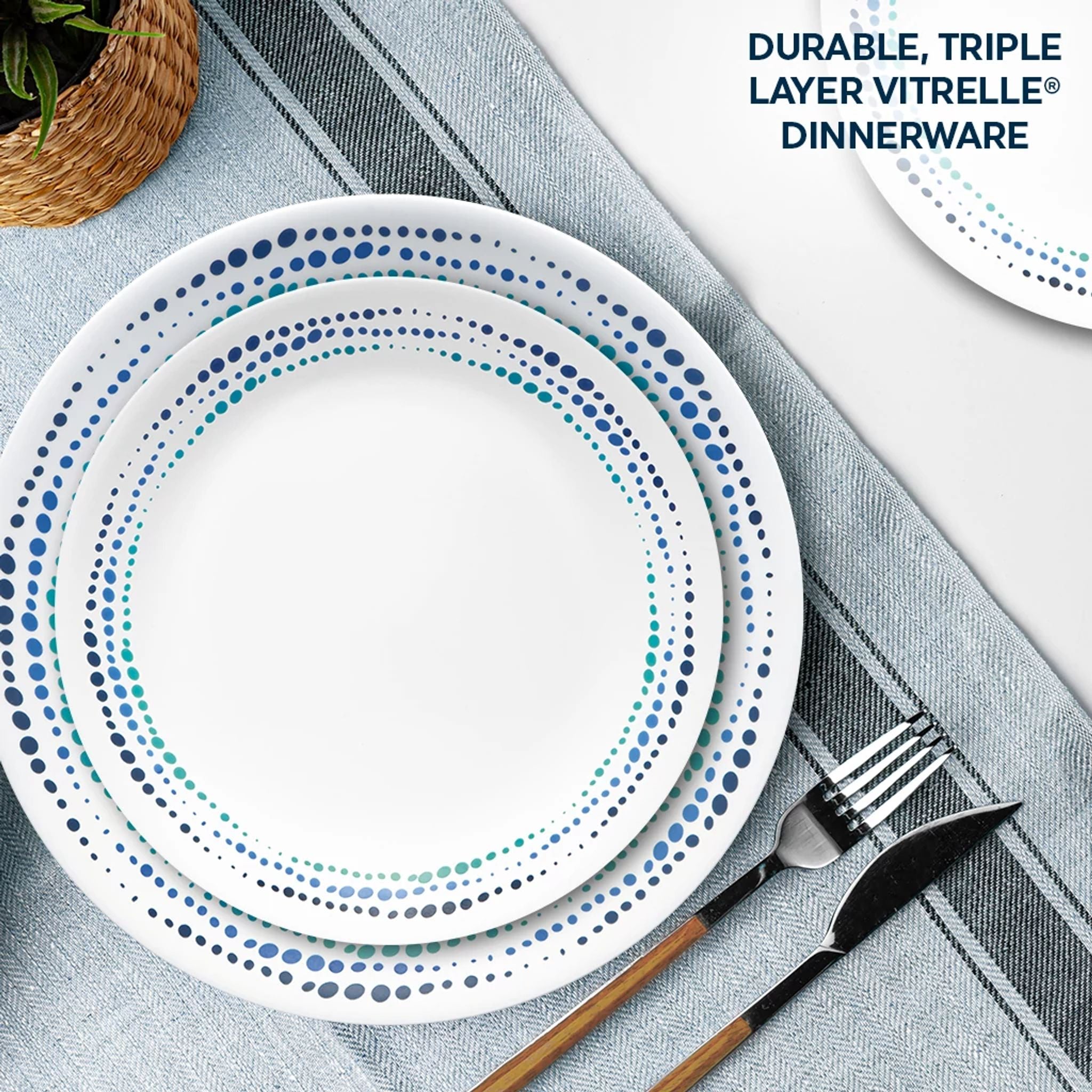 Corelle® Ocean Blues 16-piece Mugless Dinnerware Set. Service for 4 - Image 4