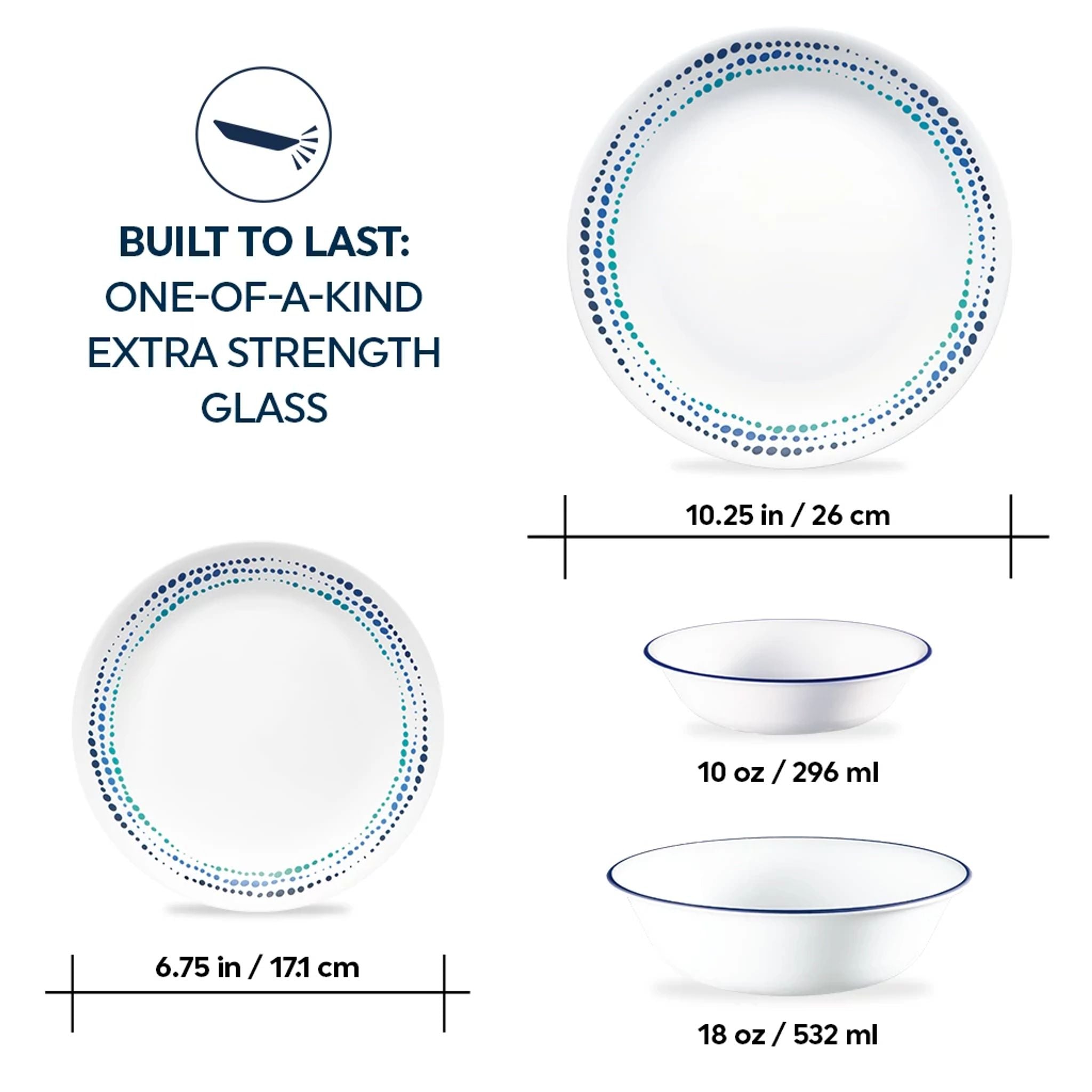 Corelle® Ocean Blues 16-piece Mugless Dinnerware Set. Service for 4 - Image 3
