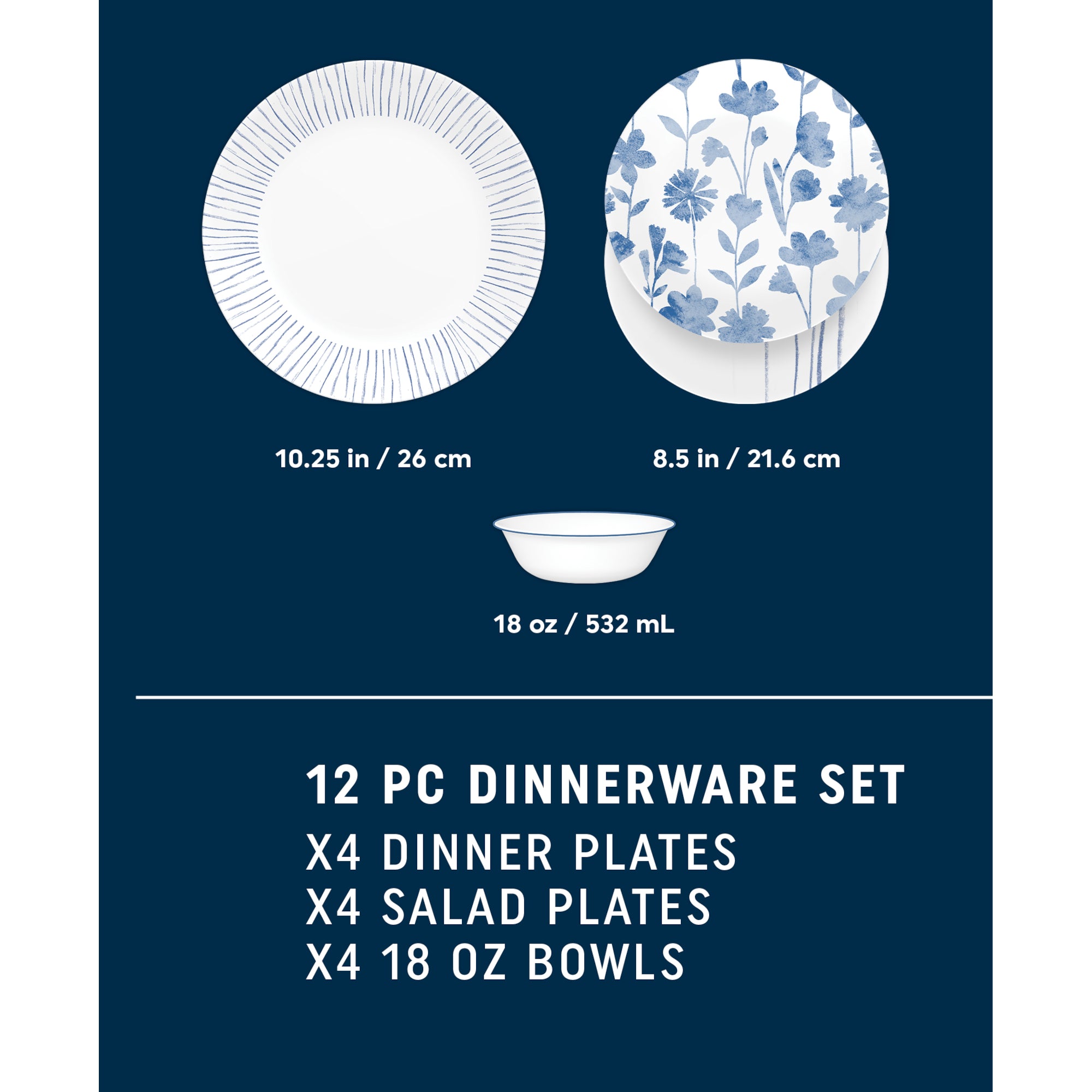 Corelle® Botanical Stripes 12-piece Dinnerware Set. Service for 4 - Image 2