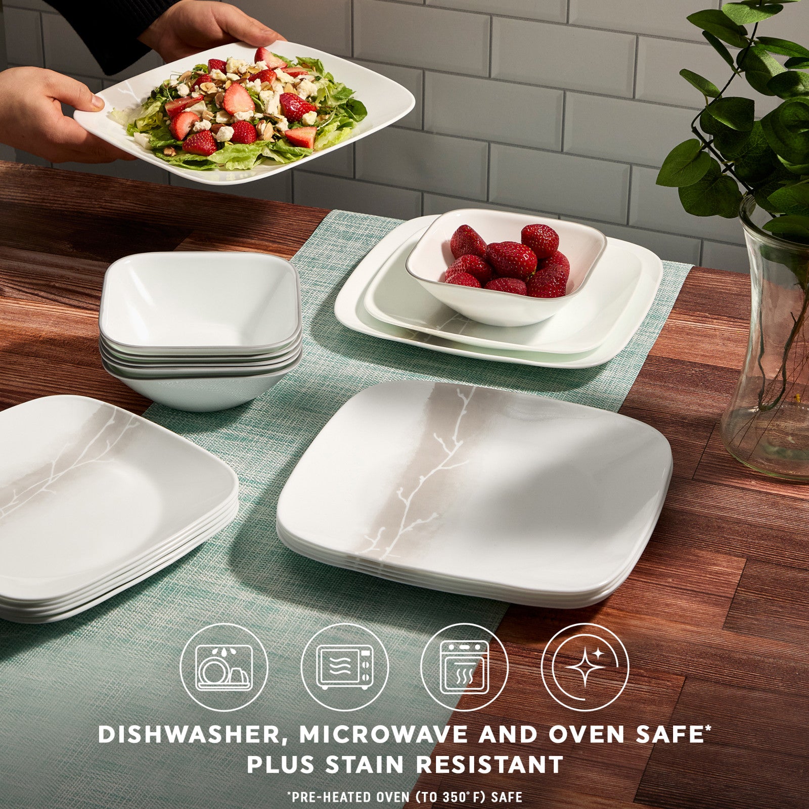 Corelle® Square Wandering Grove 18-piece Dinnerware Set. Service for 6 - Image 5