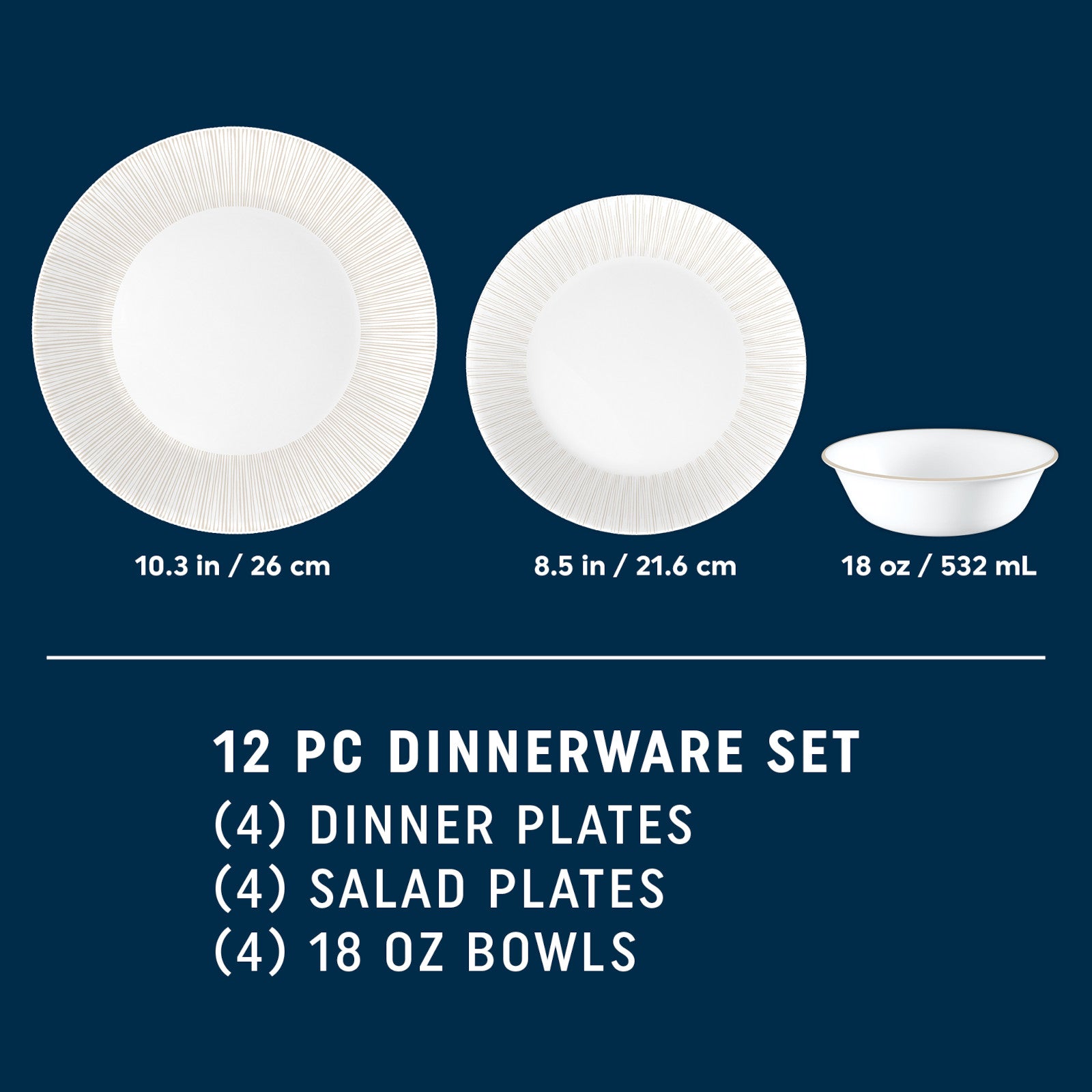 Corelle® Hushed Lines 12-piece Dinnerware Set. Service for 4 - Image 2