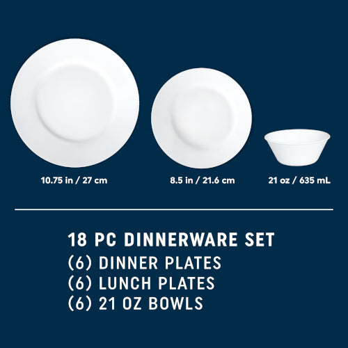 Corelle® Dazzling White Wide Rim 18pc Set. Service for 6 - Image 2